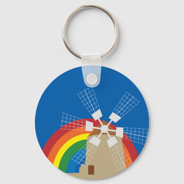 Windmill at a rainbow background key ring (Front)