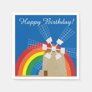Windmill at a rainbow background napkin