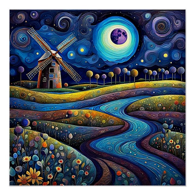 Windmill at night 4 poster (Front)
