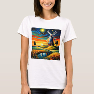 Windmill at night 9 T-Shirt