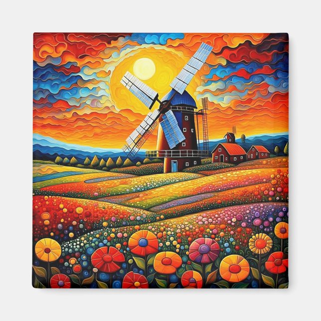 Windmill at sunset 7 magnet (Front)
