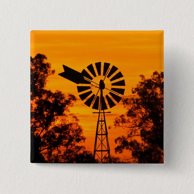 Windmill at Sunset, Australia 15 Cm Square Badge (Front)