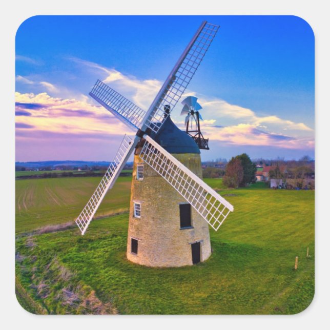 Windmill Blue Sky Square Sticker (Front)