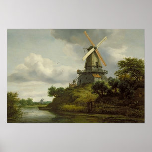 Windmill by a River Poster