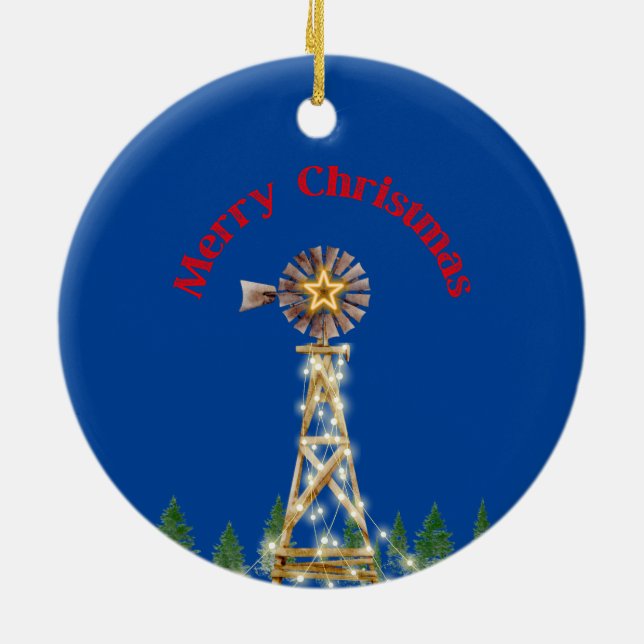 Windmill Christmas Lights Ornament (Back)