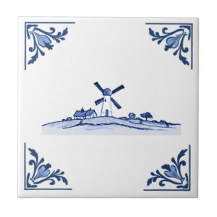 Windmill Delft Blue White Corners Netherlands Tile