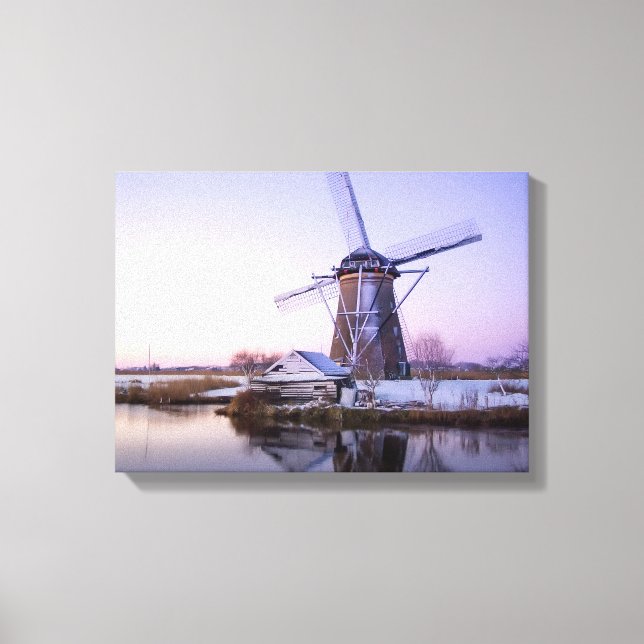 Windmill during sunrise, Holland in winter canvas (Front)