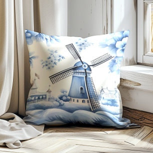 Windmill Dutch Delft Blue Vintage Cushion