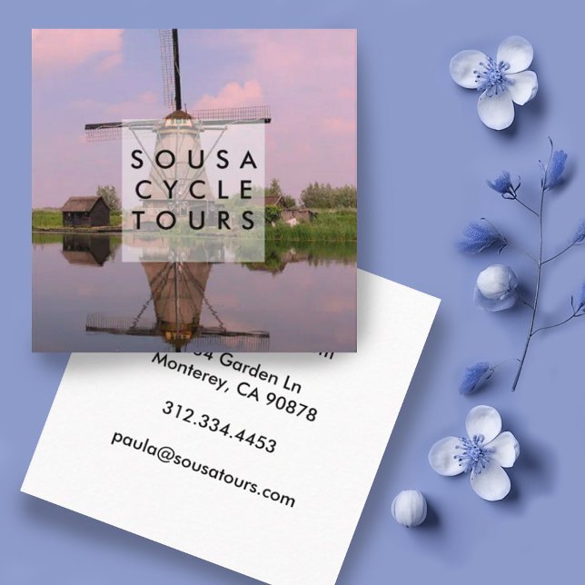 Windmill Dutch Kinderdijk Photo Travel Tourism Square Business Card (Custom photography business card, square format. Photo of Dutch windmill at sunset.)