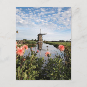 Windmill, flowers in Holland vertical postcard