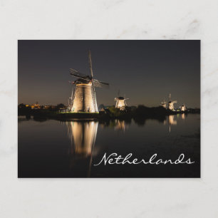 Windmill illuminated at night Netherlands postcard
