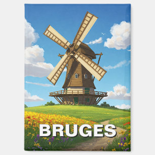 Windmill in Bruges Belgium Travel Souvenir Magnet
