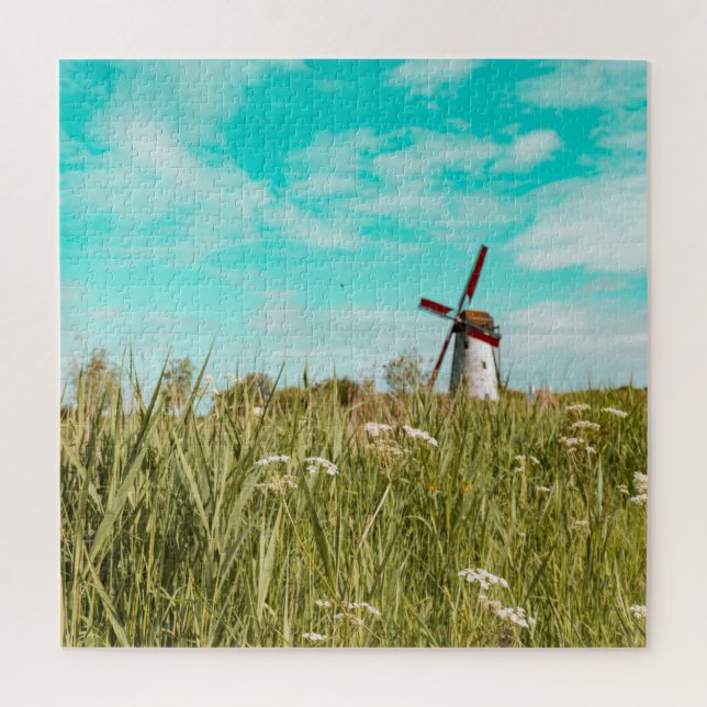 Windmill in grass jigsaw puzzle (Vertical)