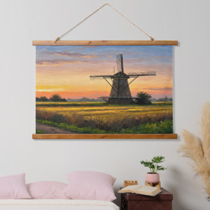 Windmill In The Countryside Hanging Tapestry