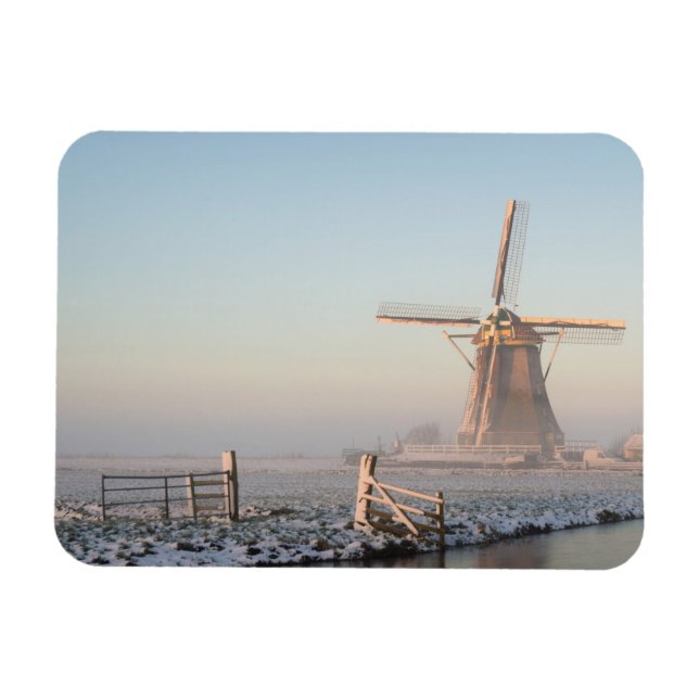 Windmill in the snow at sunrise rectangular magnet (Horizontal)
