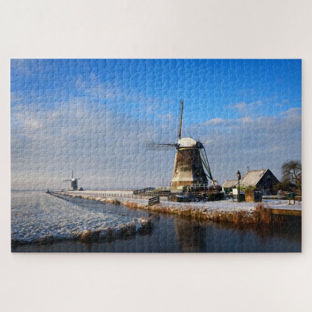 Windmill in the snow in a dutch winter landscape jigsaw puzzle (Horizontal)