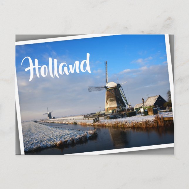 Windmill in the snow in a dutch winter landscape postcard (Front)