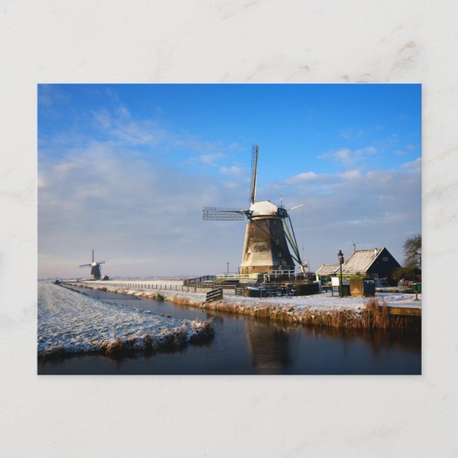 Windmill in the snow in a dutch winter landscape postcard (Front)