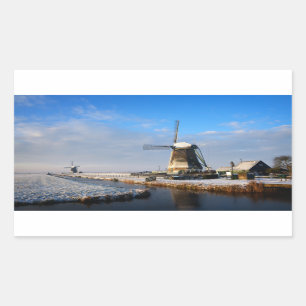 Windmill in the snow in a dutch winter landscape rectangular sticker