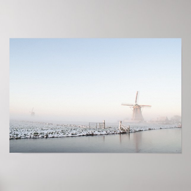 Windmill in the snow in winter poster (Front)