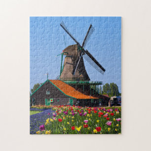 Windmill Netherlands Tulip Garden Europe Jigsaw Pu Puzzle