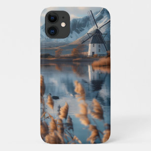 Windmill on a lake with mountains landscape Case-Mate iPhone case