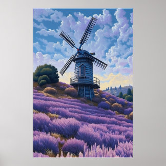 Windmill Purple Landscape ArtPrint Poster Wall Art