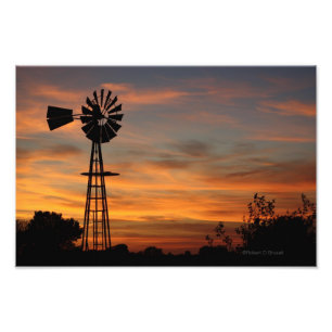 Windmill Silhouette Sunset Photo Print