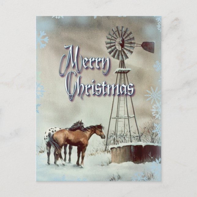 WINDMILL & SNOWFLAKES by SHARON SHARPE Postcard (Front)
