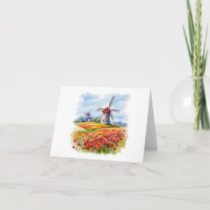 Windmill Water Colour BLANK Card