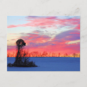 Windmill with Pink Sunrise Postcard