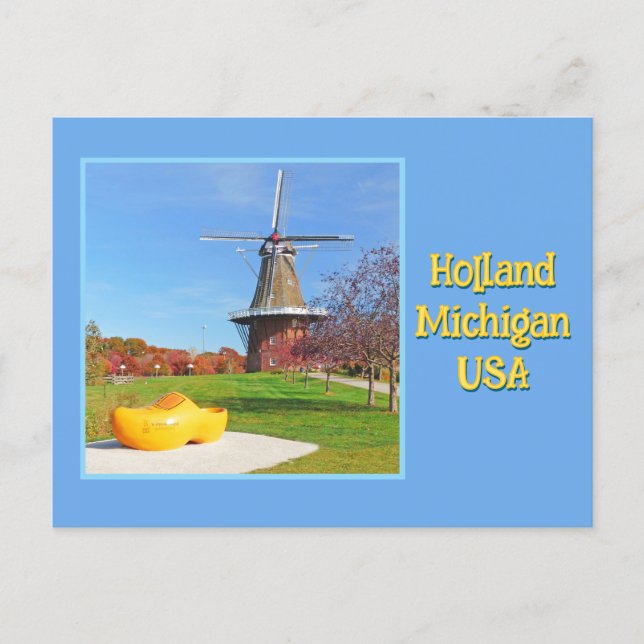 Windmill, Wooden Shoe, Holland, Michigan USA Postcard (Front)