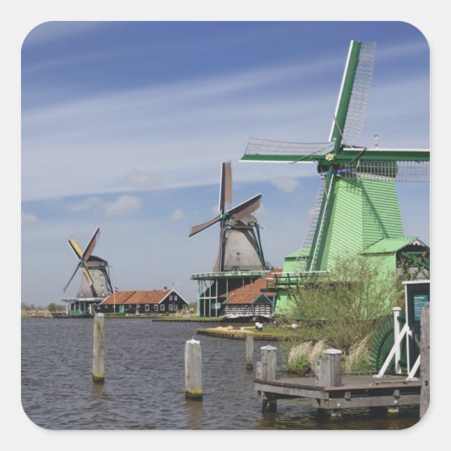 Windmill, Zaanse Schans, Holland, Netherlands 2 Square Sticker (Front)