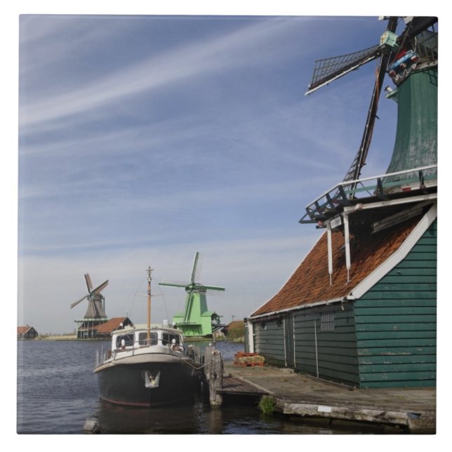 Windmill, Zaanse Schans, Holland, Netherlands Tile (Front)
