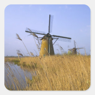 Windmills along the canal in Kinderdijk, 2 Square Sticker