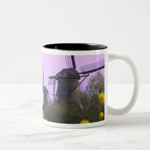 Windmills along the canal in Kinderdijk, Two-Tone Coffee Mug