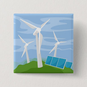 Windmills and Solar Cells 15 Cm Square Badge