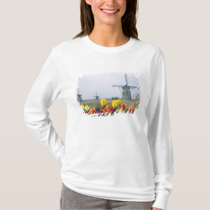 Windmills and tulips along the canal in T-Shirt