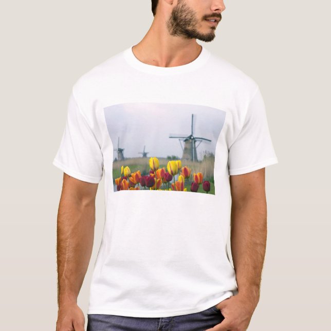 Windmills and tulips along the canal in T-Shirt (Front)