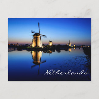 Windmills at Blue Hour in Netherlands postcard
