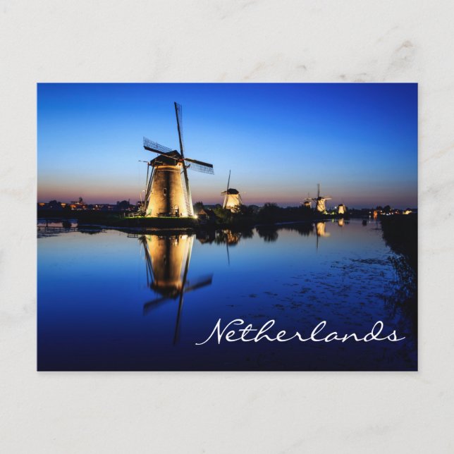 Windmills at Blue Hour in Netherlands postcard (Front)