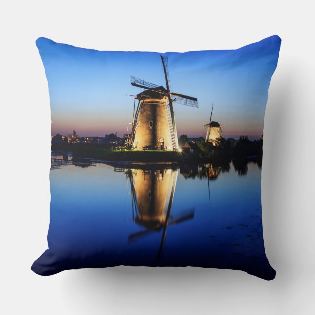 Windmills at Blue Hour throw pillow (Front)