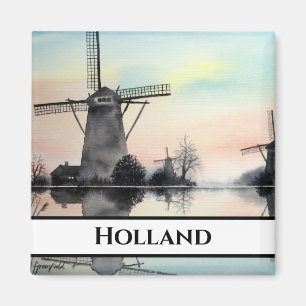 Windmills at dawn- Watercolor Painting Magnet