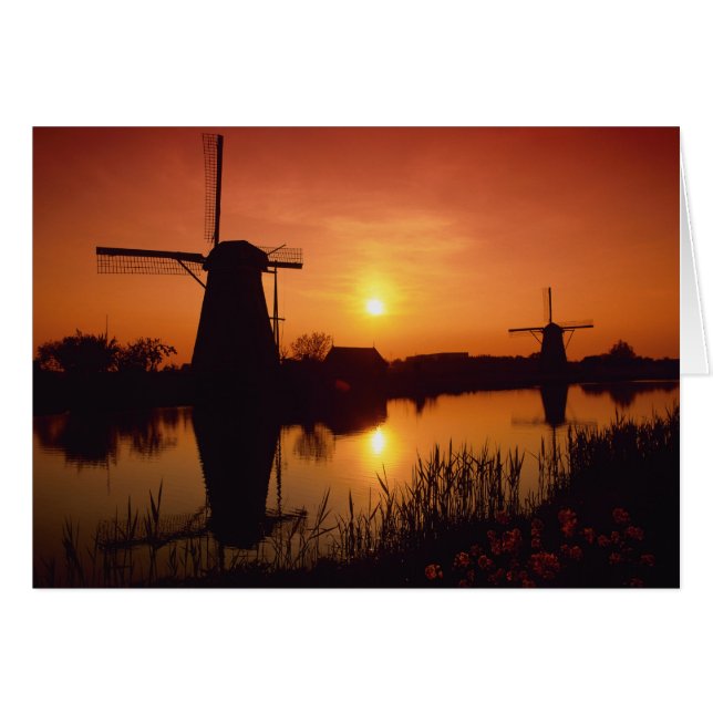 Windmills at sunset, Kinderdijk, Netherlands (Front Horizontal)