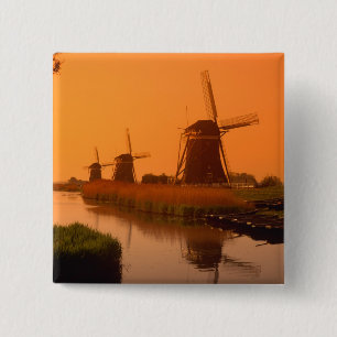 Windmills at sunset, Leidschendam, Netherlands 15 Cm Square Badge
