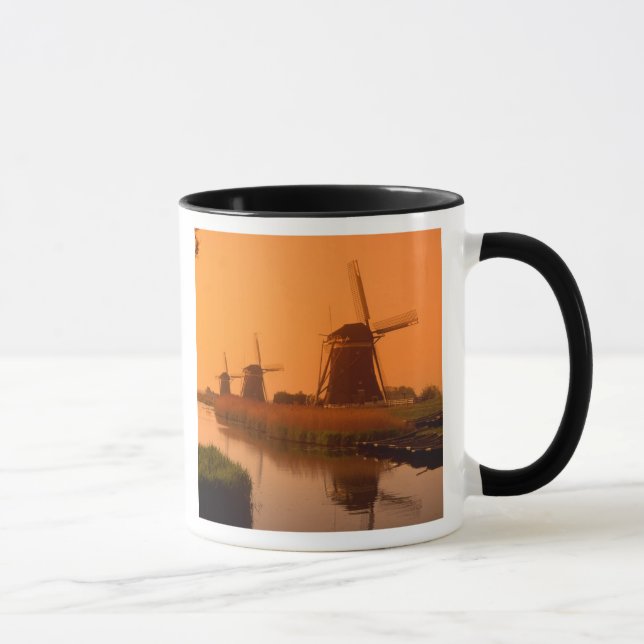Windmills at sunset, Leidschendam, Netherlands Mug (Right)