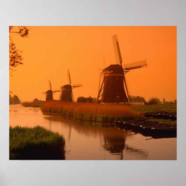 Windmills at sunset, Leidschendam, Netherlands Poster (Front)