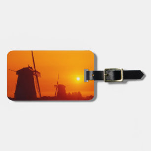 Windmills at sunset, Schermerhorn, Netherlands Luggage Tag