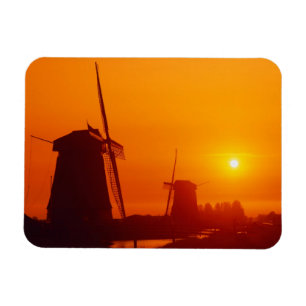 Windmills at sunset, Schermerhorn, Netherlands Magnet