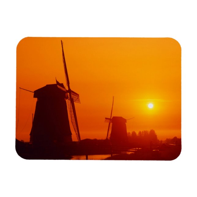 Windmills at sunset, Schermerhorn, Netherlands Magnet (Horizontal)